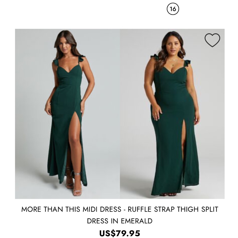 Showpo More Than This MIDI dress - ruffle straps & thigh split. Emerald green.